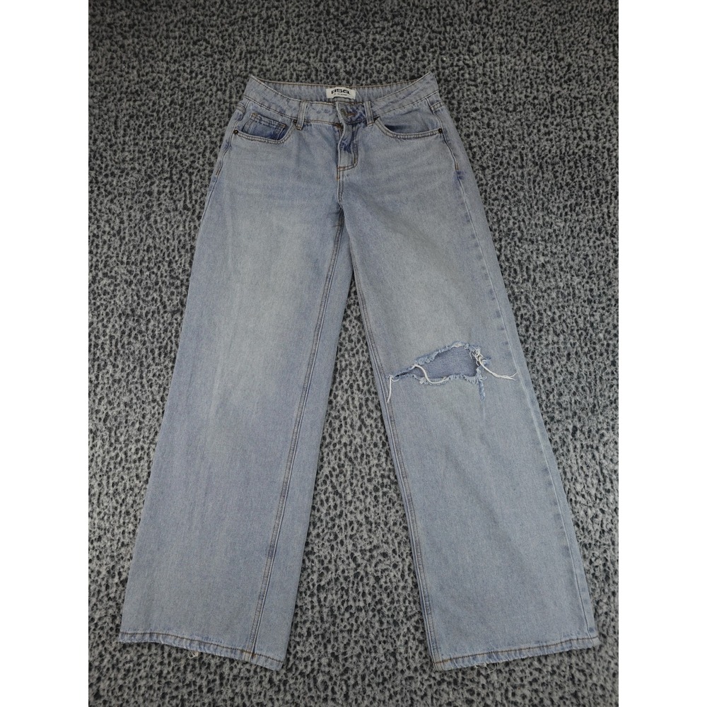 RSQ Low Rise Baggy Jeans Womens 25 Light Wash Blue Distressed Wide Leg Skater